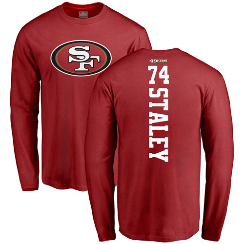 Men San Francisco 49ers Red Joe Staley Backer #74 Long Sleeve NFL T Shirt
